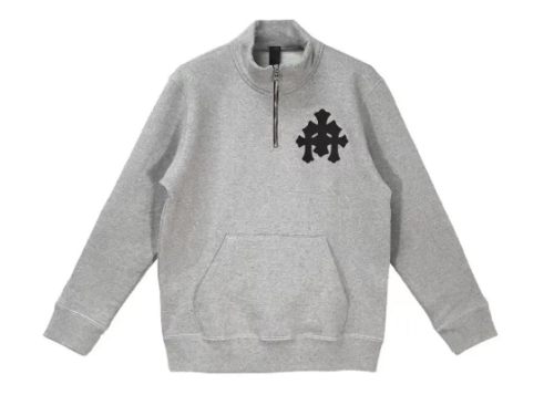 Chrome Hearts Scroll Script Cross Faux-Leather Cross Half-Zip Hoodie